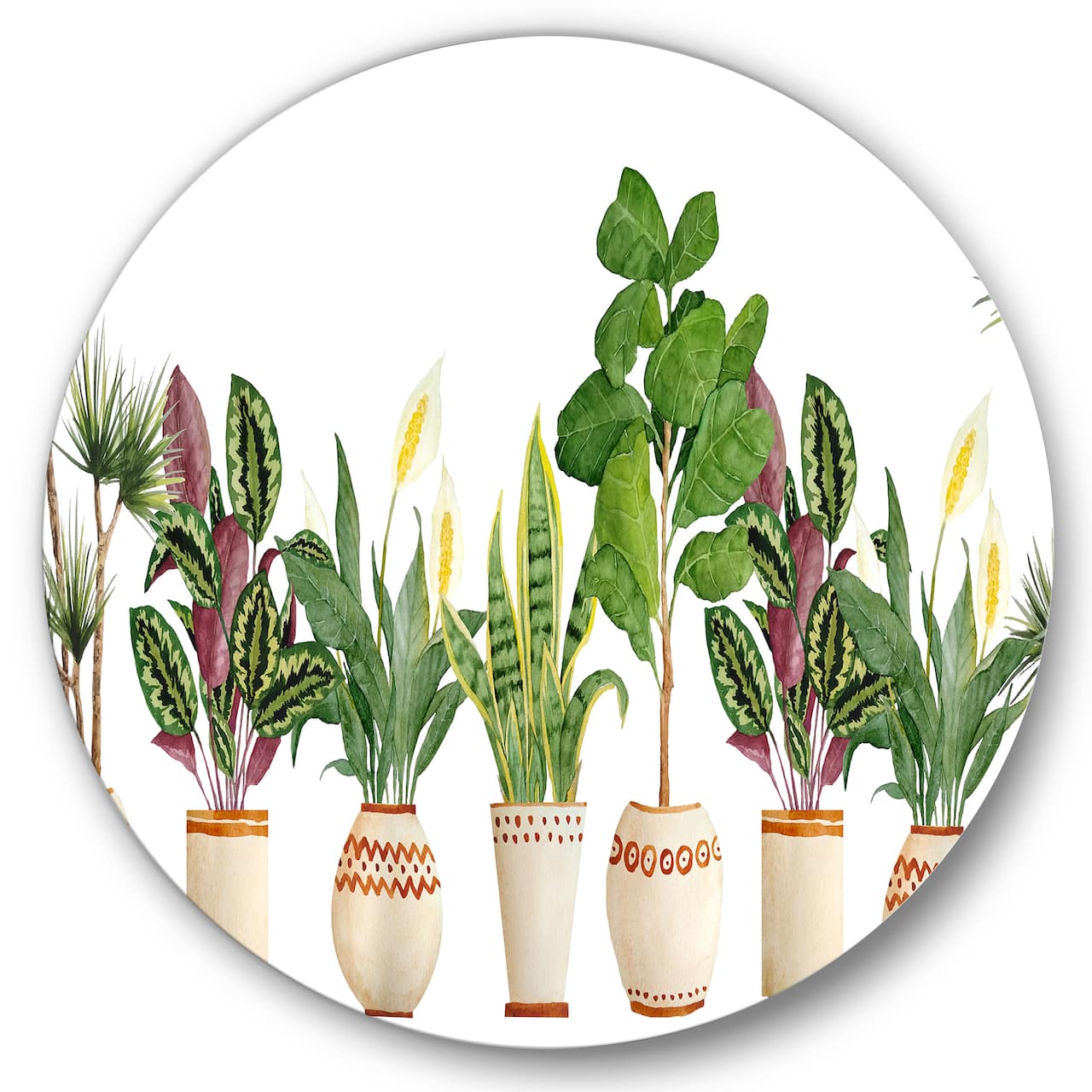 Designart - Trio of Houseplants Sanseviera Snake Plant - Farmhouse Metal Circle Wall Art